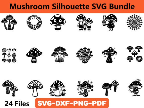 A Mushroom Silhouette SVG Bundle for Graphic Craft Projects