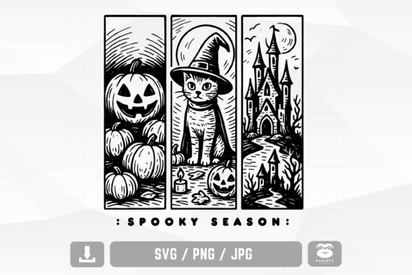 A Witch Cat Pumpkin Castle SVG for Web Graphics & Crafts