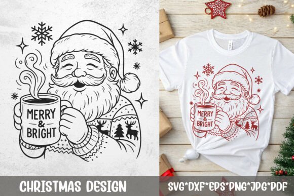 Crafting with Santa Coffee SVG Merry Bright PNG Graphics