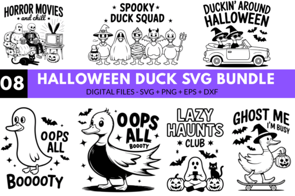 Hand-Drawn Halloween Duck Graphics for Seasonal Crafts